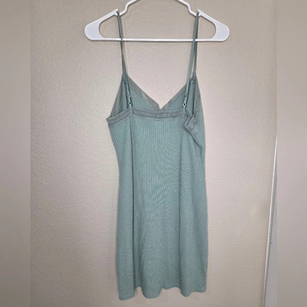 Victoria's Secret Light Sea Green Ribbed Lace Tank Top Sleepwear Nightgown Dress